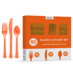 Amscan 8016 Solid Heavyweight Plastic Cutlery Assortments, Orange Peel, 80 Pieces Per Pack, Set Of 2 Packs