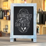 Flash Furniture Canterbury Tabletop Magnetic Chalkboard Signs With Scrolled Legs, Porcelain Steel, 14inH x 9-1/2inW x 1-7/8inD, Rustic Blue Frame, Pack Of 10 Signs