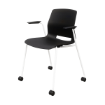 KFI Studios Imme Stack Chair With Arms And Caster Base, Black/White