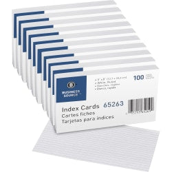 Business Source Ruled White Index Cards - Front Ruling Surface - Ruled - 72 lb Basis Weight - 5in x 8in - White Paper - 500 / Box