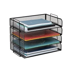 Mind Reader Stackable Paper Tray Desktop Organizer, 11-1/4inH x 9-3/4inW x14inD, Black, 4-Piece