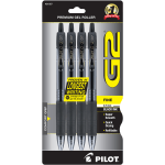 Pilot G2 Retractable Gel Pens, Fine Point, 0.7mm, Clear Barrels, Black Ink, Pack Of 4 Pens