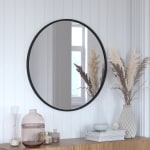 Flash Furniture Julianne Round Metal-Framed Wall Mirror, 30inH x 30inW x 3/4inD, Black