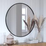 Flash Furniture Julianne Round Metal-Framed Wall Mirror, 36inH x 36inW x 3/4inD, Black