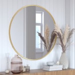 Flash Furniture Julianne Round Metal-Framed Wall Mirror, 36inH x 36inW x 3/4inD, Gold