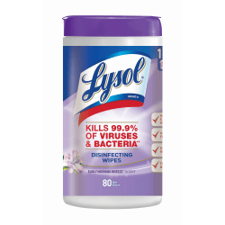 Lysol Disinfecting Wipes, Early Morning Breeze Scent, 8in x 8in, Canister Of 80