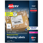 Avery Waterproof Labels With Ultrahold, 05524, Rectanlge, 3-1/3in x 4in, White, 300 Labels For Laser Printers