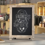 Flash Furniture Canterbury Tabletop Magnetic Chalkboard Sign With Scrolled Legs, Porcelain Steel, 17inH x 12inW x 1-7/8inD, Weathered Brown Wood Frame