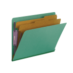 Smead End-Tab Classification Folders, With SafeSHIELD Fasteners, 8 1/2in x 11in, 2 Divider, 2 Partition, Green, Pack Of 10