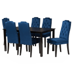 Baxton Studio Dylin 7-Piece Dining Set, Navy Blue/Dark Brown