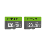 PNY Elite Class 10 U1 100 Mbps microSDXC Flash Memory Cards, 128GB, Pack Of 2 Memory Cards