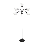 Simple Designs 5-Light Adjustable Gooseneck Floor Lamp, 67inH, White Shade/Black Base