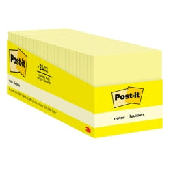 Post-it Notes, 3 in x 3 in, 24 Pads, 90 Sheets/Pad, Clean Removal, Canary Yellow