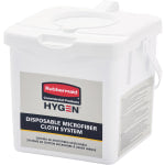 Rubbermaid Commercial HYGEN Disposable Microfiber Cloth Charging Tubs, 7-1/2in x 7-15/16in, White, Case Of 4 Tubs