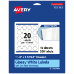 Avery Glossy Permanent Labels With Sure Feed, 94120-WGP10, Hexagon, 1-1/2in x 1-47/54in, White, Pack Of 200