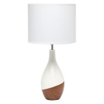 Simple Designs Strikers Basic Table Lamp, 19inH, White Shade/Dark Wood/Off-White Base