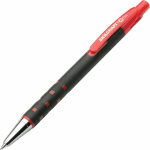 SKILCRAFT AbilityOne Rubberized Retractable Ballpoint Pens, Fine Point, Black Barrel, Red Ink, Box Of 12 Pens