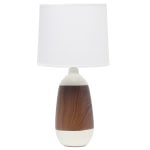 Simple Designs Ceramic Oblong Table Lamp, 18-1/2inH, White Shade/Dark Wood And White