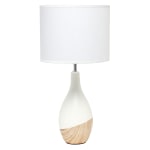 Simple Designs Strikers Basic Table Lamp, 19inH, White Shade/Light Wood/Off-White Base