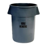 Rubbermaid BRUTE Round Plastic Trash Can With Inedible Label, 44 Gallons, Gray