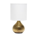 Simple Designs Hammered Drip Mini Table Lamp, 9-1/4inH, White Shade/Gold Base