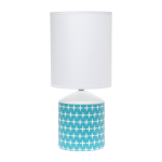 Simple Designs Fresh Prints Table Lamp, 18-1/2inH, White Shade/White With Blue Cross Pattern Base