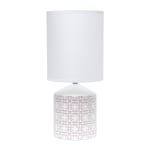 Simple Designs Fresh Prints Table Lamp, 18-1/2inH, White Shade/White With Tan Flower Pattern Base