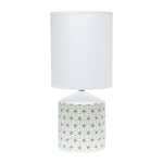 Simple Designs Fresh Prints Table Lamp, 18-1/2inH, White Shade/White With Gold Square Pattern Base