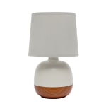 Simple Designs Petite Mid-Century Table Lamp, 12inH, Gray Shade/Dark Wood/Light Gray Base