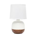 Simple Designs Petite Mid-Century Table Lamp, 12inH, White Shade/Dark Wood/Off-White Base