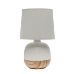 Simple Designs Petite Mid-Century Table Lamp, 12inH, Gray Shade/Light Wood/Light Gray Base