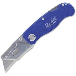 Sheffield Great NeckLockback Utility Knife - 0.7in Height x 4in Width - Aluminum Handle - Blue