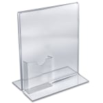 Azar Displays Double-Foot Acrylic Sign Holders With Attached Tri-Fold Pockets, 11in x 8 1/2in, Clear, Pack Of 10