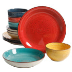 Gibson Color Speckle 12-Piece Mix And Match Double Bowl Dinnerware Set, Assorted