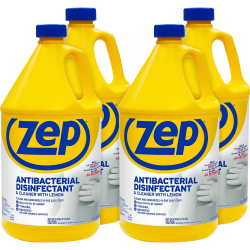 Zep Antibacterial Disinfectant and Cleaner - For Multipurpose - 128 fl oz (4 quart) - Lemon Scent - 4 / Carton - Anti-bacterial, Disinfectant - Blue