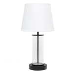 Simple Designs Encased Metal Table Lamp, 16-15/16inH, White Shade/Black And Clear Base