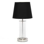 Simple Designs Encased Metal Table Lamp, 16-15/16inH, Black Shade/Brushed Nickel And Clear Base