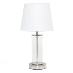 Simple Designs Encased Metal Table Lamp, 16-15/16inH, White Shade/Brushed Nickel And Clear Base