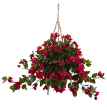 Nearly Natural 28inH Artificial Bougainvillea With Hanging Basket, Red/Brown