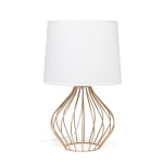 Simple Designs Geometrically-Wired Table Lamp, 19-3/4inH, White Shade/Copper Base