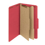 Smead Pressboard Classification Folders With SafeSHIELD Fasteners, 2 Dividers, Legal Size, 100% Recycled, Bright Red, Box Of 10