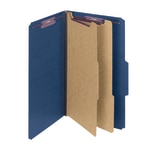 Smead Pressboard Classification Folders With SafeSHIELD Fasteners, 2 Dividers, Legal Size, 100% Recycled, Dark Blue, Box Of 10