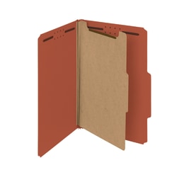 Smead Pressboard Classification Folders, 1 Divider, Legal Size, 100% Recycled, Red, Box Of 10