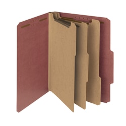 Smead Pressboard Classification Folders, 3 Dividers, Letter Size, 100% Recycled, Red, Box Of 10