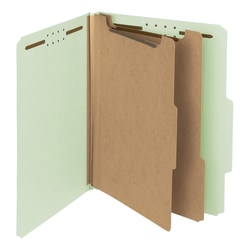 Smead Pressboard Classification Folders, 3 Dividers, Letter Size, 100% Recycled, Gray/Green, Box Of 10