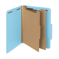 Smead Pressboard Classification Folders, 2 Dividers, Letter Size, 100% Recycled, Blue, Box Of 10