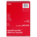 Mead Spell-Write Wire Bound Steno Book, 6in x 9in, 80 Sheets, Red