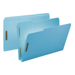 Smead Pressboard Fastener Folders, 2in Expansion, 8 1/2in x 14in, Legal, 100% Recycled, Blue, Box of 25