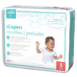 Medline Disposable Baby Diapers, Size 5, 27+ Lb, White, 25 Diapers Per Pack, Case Of 8 Packs