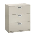 HON Brigade 600 36inW x 19-1/4inD Lateral 3-Drawer File Cabinet, Light Gray